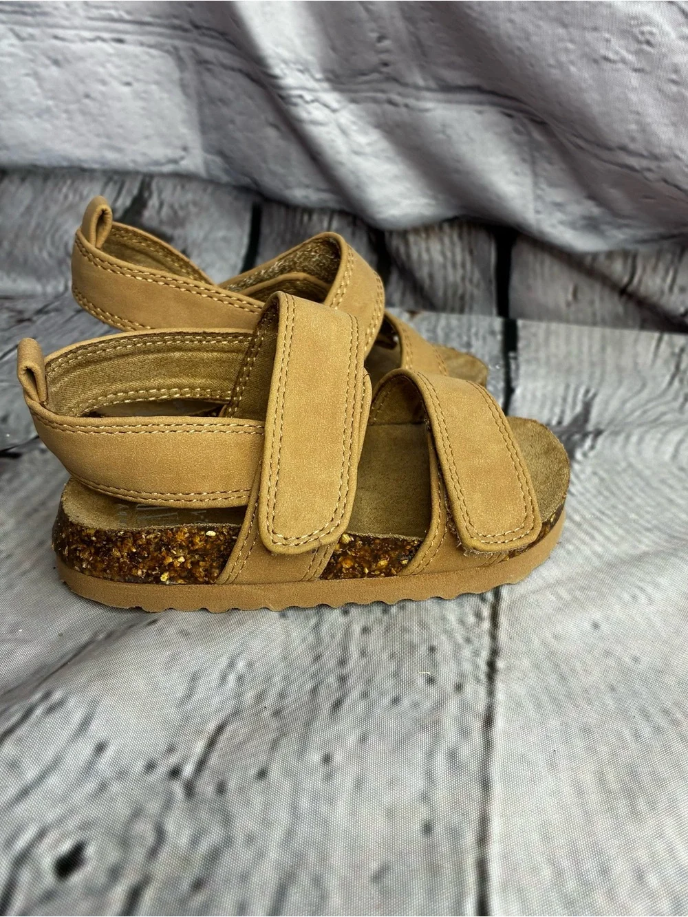 5/$20 Baby Gap Minimalist Tan Baby Cork Hook and‎ Loop Strap Sandals Size 12-18M